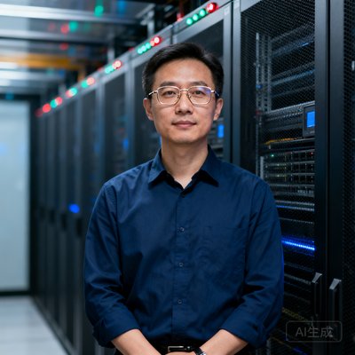 数据架构师李明辉的专业形象照，戴着眼镜，背景为数据中心的服务器机柜，展现技术专业感